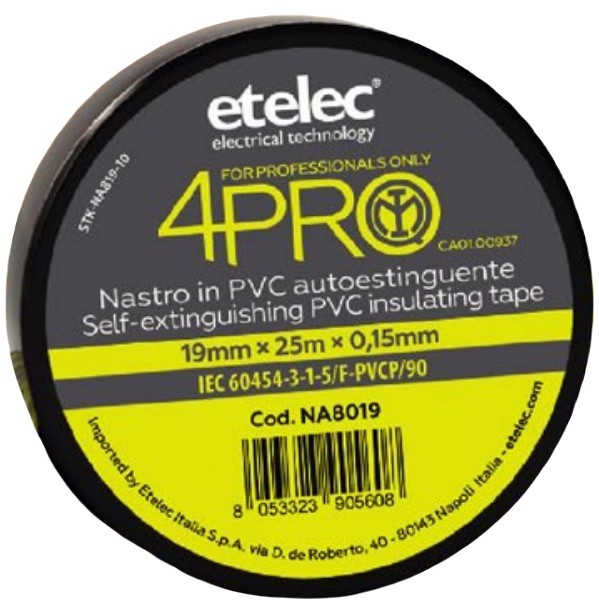 Nastro isolante adesivo Nero 4PRO 25mm lunghezza 25m ETELEC NA8025