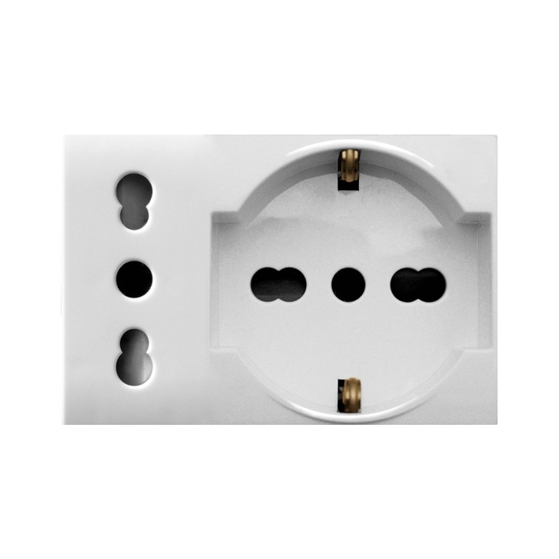 Presa schuko con bipasso 10/16A 3 moduli Bianco Ave Domus 44109015MB