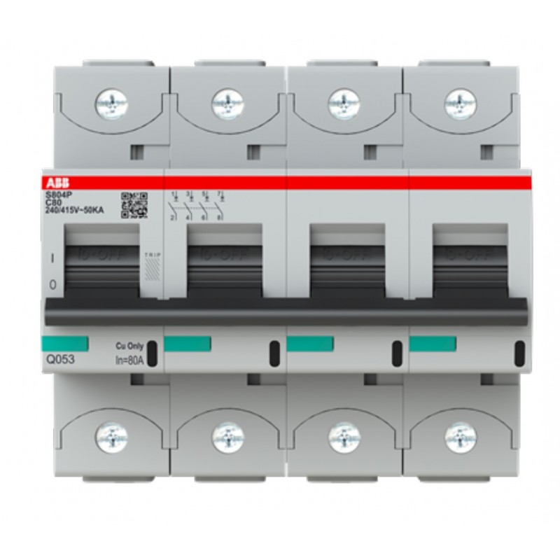 Interruttore magnetotermico alte prestazioni 80A 4P 50kA ABB S804PC80