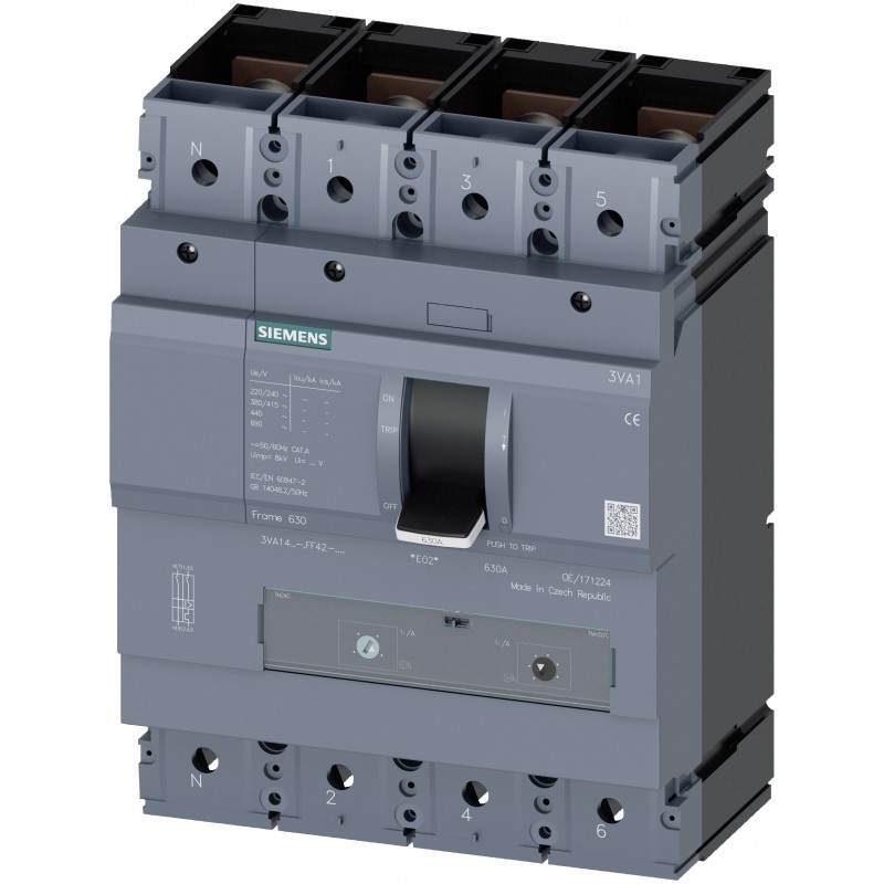 Interruttore automatico a 4 poli 630A 36kA Siemens 3VA14634FF420AA0