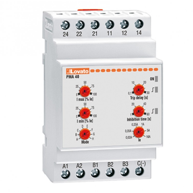 Relé amperometrico per sistema monofase e trifase 24-240Vac Lovato PMA40240