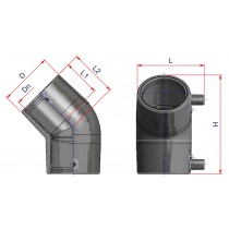 Riferimento dimensioni gomito elettrosaldabile a 45 gradi Nupi