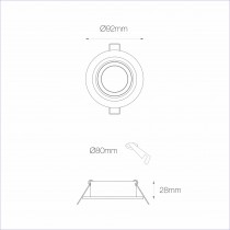 Riferimento dimensioni Faretto da incasso con attacco GU10 in alluminio Beneito Faure 258226C