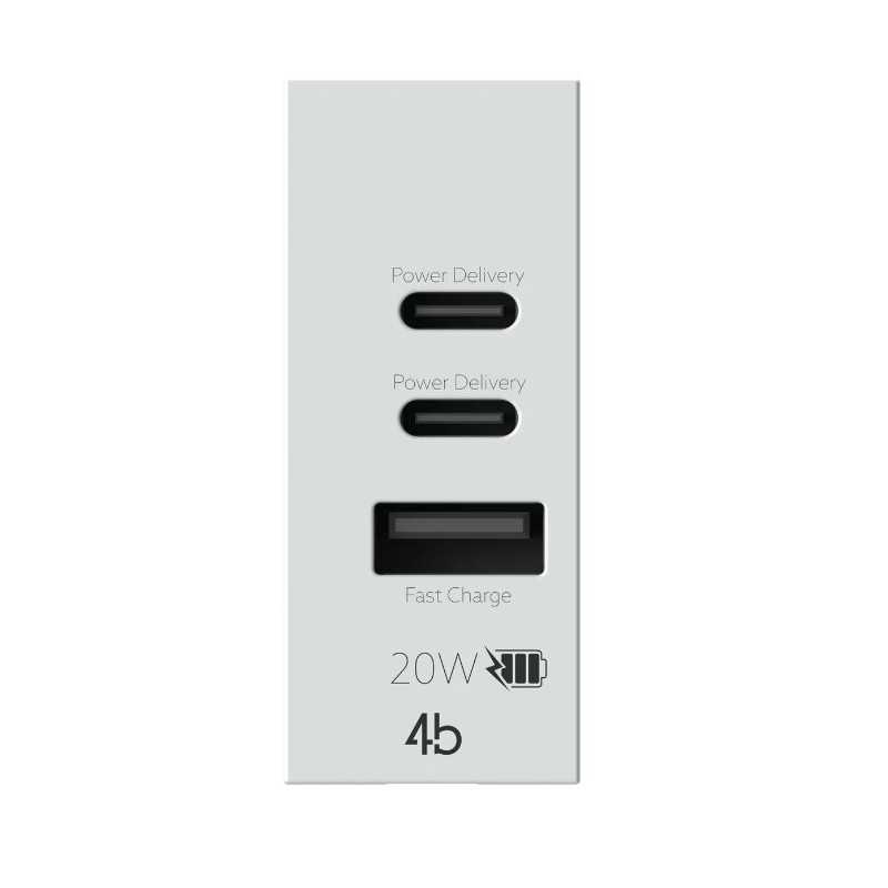 Caricatore USB 3A per BTicino Living Now con 3 porte USB 4BOX 4BUSB20WCCA.K