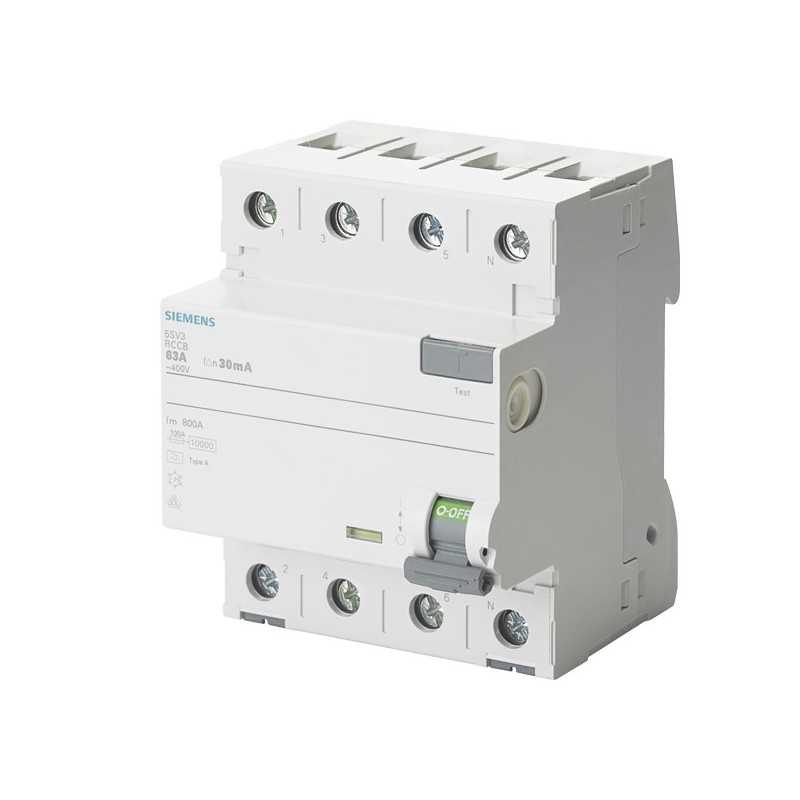 Interruttore differenziale a 4 poli Tipo A 400V 63A 300mA Siemens 5SV36468