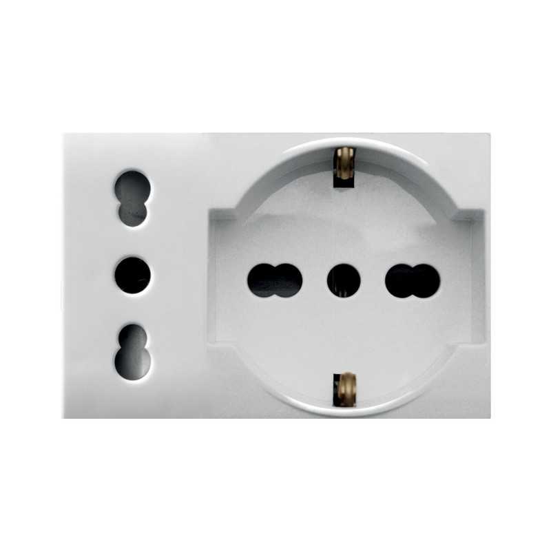 Presa Schuko bipasso e presa P17/11 2P+T 10/16A 3 moduli Bianco S44 Ave Whitek 44609015MB