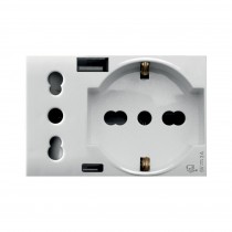 Presa Schuko bipasso e presa P17/11 2P+T 10/16A con USB A e C Bianco S44 Ave Whitek 44609015USB